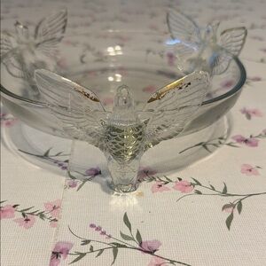 Clear Glass Bird Bowl with Gold Accents
